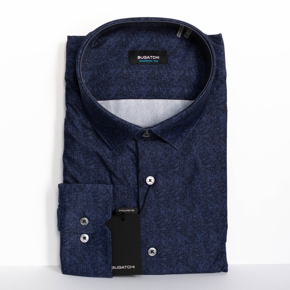 Bugatchi Classic Long Sleeve Navy Blue Shirt, Size 2X - Picture 1 of 6